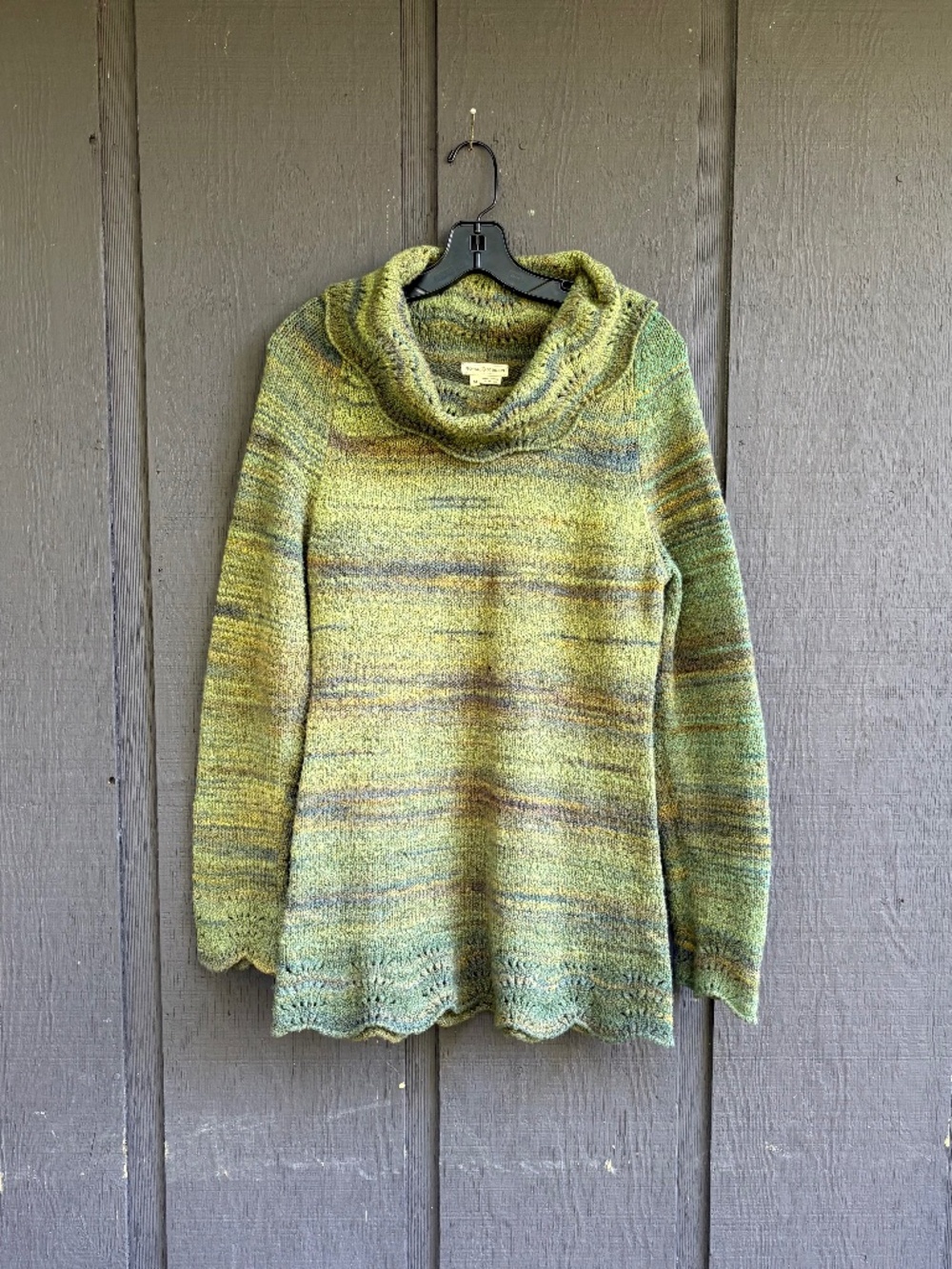 Royal Robbin’s Sophia Cowl Neck Pullover Sweater Green Scalloped Hem Size Medium